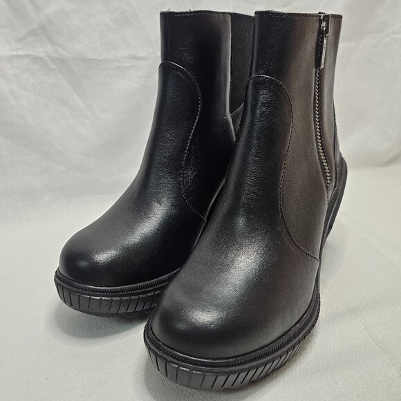Sorel Wedge Heel Side Zip Black Leather Waterproof Boots Women's Size 8- NEW - Picture 4 of 11